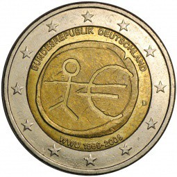 Монета 2 евро 2009 10 лет экономическому и валютному союзу D
