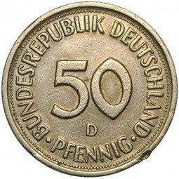 Монета 50 пфеннингов 1977 D ФРГ
