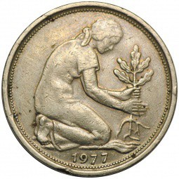 Монета 50 пфеннингов 1977 D ФРГ