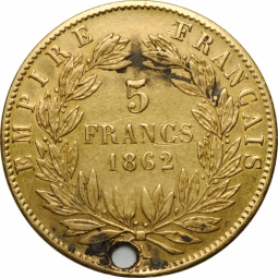 Монета 5 франков 1862 А Франция