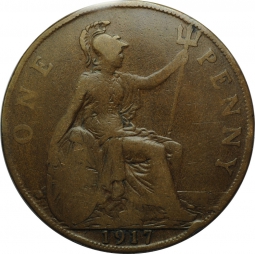 Монета 1 пенни 1917 Великобритания