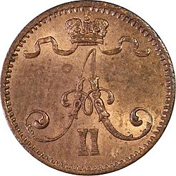Монета 1 пенни 1876 Для Финляндии