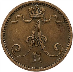 Монета 1 пенни 1872 Для Финляндии