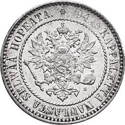 Монета 1 марка 1864 S Для Финляндии