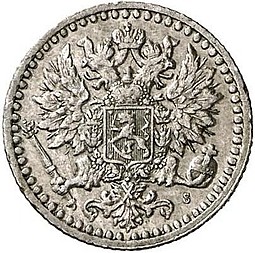 Монета 25 пенни 1871 S Для Финляндии