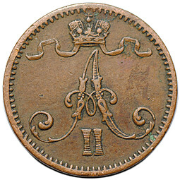 Монета 1 пенни 1873 Русская Финляндия