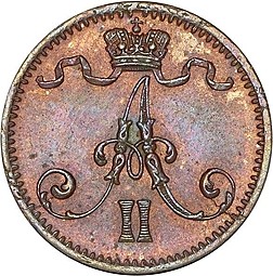 Монета 1 пенни 1875 Для Финляндии