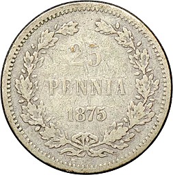Монета 25 пенни 1875 S Для Финляндии