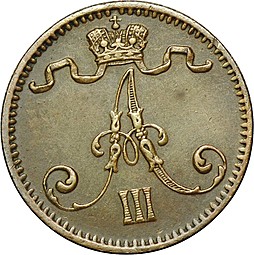Монета 1 пенни 1881 Для Финляндии