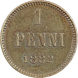 Монета 1 пенни 1882 Для Финляндии