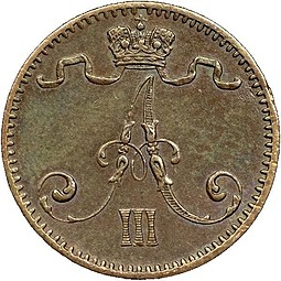 Монета 1 пенни 1882 Для Финляндии