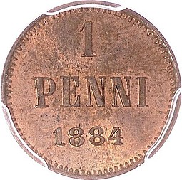 Монета 1 пенни 1884 Для Финляндии