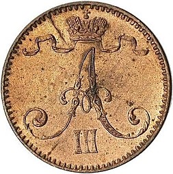Монета 1 пенни 1891 Для Финляндии