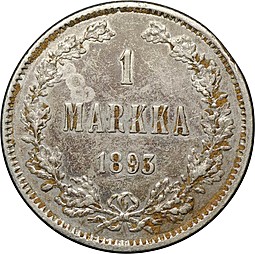 Монета 1 марка 1893 L Русская Финляндия