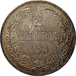 Монета 2 марки 1905 L Для Финляндии