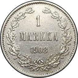 Монета 1 марка 1908 L Русская Финляндия
