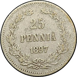 Монета 25 пенни 1897 L Для Финляндии