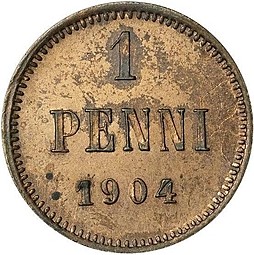 Монета 1 пенни 1904 Для Финляндии