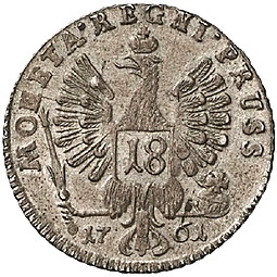 Монета 18 грошей 1761 Для Пруссии