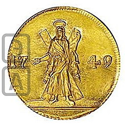Монета Двойной червонец 1749 ММД Св. Андрей на реверсе новодел