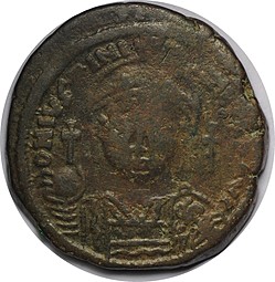Монета Фоллис 546 Византия Юстиниан I, 20 год правления