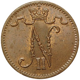 Монета 1 пенни 1914 Русская Финляндия UNC