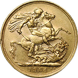 Монета 1 соверен (фунт) 1901 Великобритания