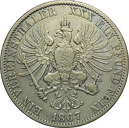 Монета 1 талер 1867 Пруссия