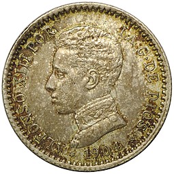 Монета 50 центов 1904 Испания
