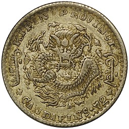 Монета 10 центов (7.2 кандарина) 1898 Провинция Кирин Китай