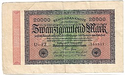 Банкнота 20000 марок 1923 Германия Веймарская республика