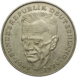 Монета 2 марки 1989 J Курт Шумахер Германия ФРГ