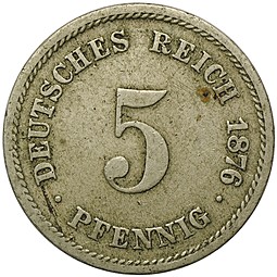 Монета 5 пфеннингов 1876 D Германия