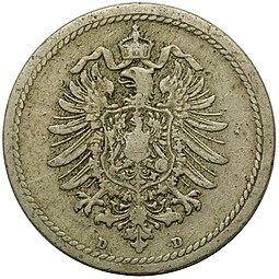 Монета 5 пфеннингов 1876 D Германия