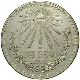 Монета 1 песо 1938 Мексика