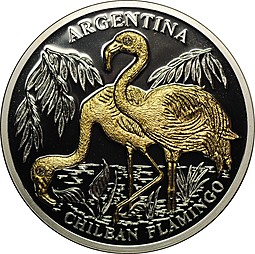 Монета 10 долларов 2005 Чилийский фламинго Аргентина Либерия