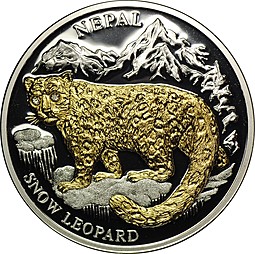 Монета 10 долларов 2005 Снежный леопард Непал Либерия