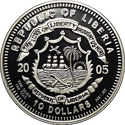 Монета 10 долларов 2005 Снежный леопард Непал Либерия