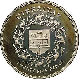 Монета 25 пенсов 1977 25 лет правления королевы Елизаветы 2 Гибралтар