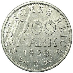Монета 200 марок 1923 Е Германия