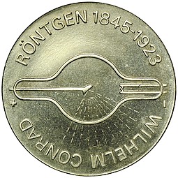 Монета 5 марок 1970 Вильгельм Рентген Германия ГДР