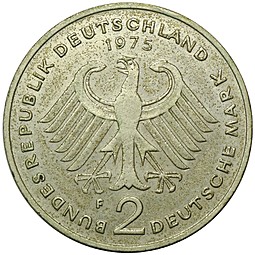 Монета 2 марки 1975 Конрад Аденауэр Германия ФРГ