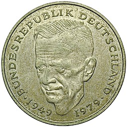 Монета 2 марки 1982 F Курт Шумахер Германия ФРГ