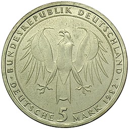 Монета 5 марок 1982 Иоган Вольфганг Гёте Германия ФРГ