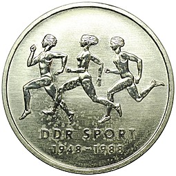Монета 10 марок 1988 40 лет Союза Спорта Германия ГДР