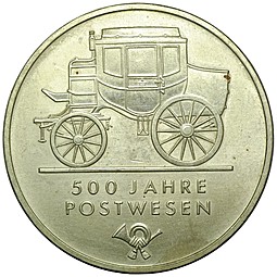 Монета 5 марок 1990 500 лет почте Германия ГДР
