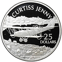 Монета 25 долларов 2003 Самолет Curtiss Jenny История Авиации Соломоновы Острова