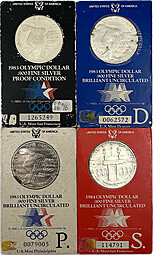 Набор 1 доллар 1983-1984 P, D, S Олимпиада Лос-Анджелес США 4 монеты
