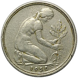 Монета 50 пфеннигов 1950 J Германия ФРГ