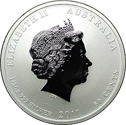 Монета 50 центов 2011 Год Кролика Лунар 2 Австралия